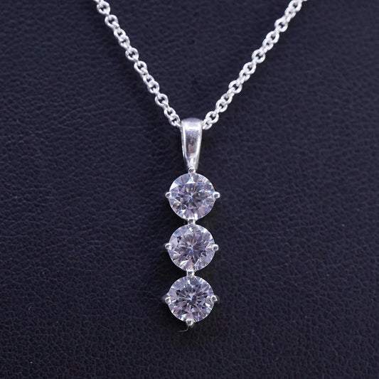 16+2", vintage Sterling silver necklace, 925 circle chain w/ cluster cz pendant