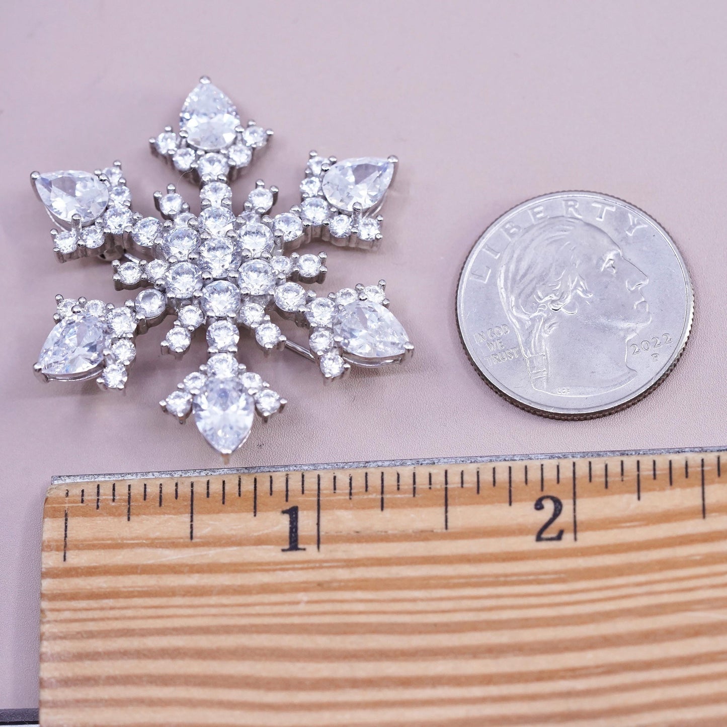Vintage sterling silver handmade brooch, 925 filigree flower snowflake pin