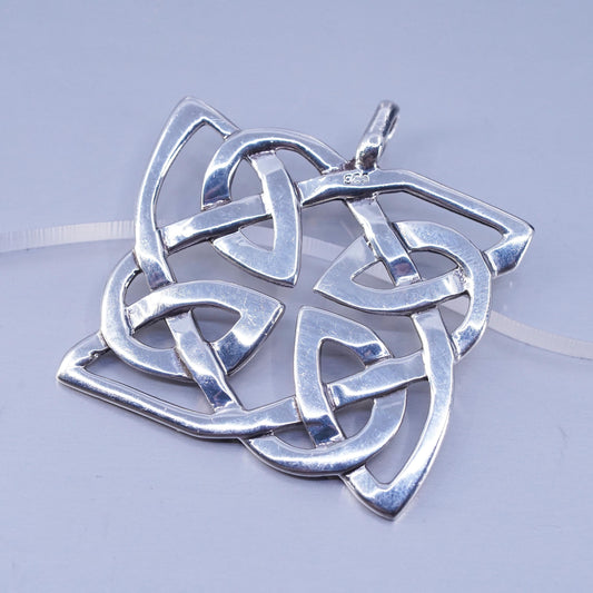 Vintage sterling 925 silver handmade Irish Celtic knot square pendant