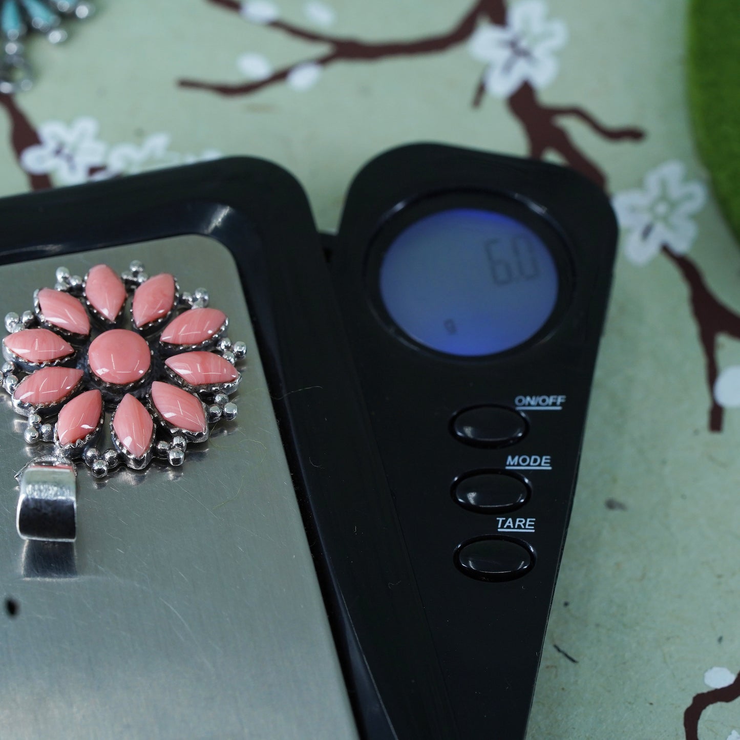 Natuve American southwestern sterling silver 925 handmade flower pendant coral