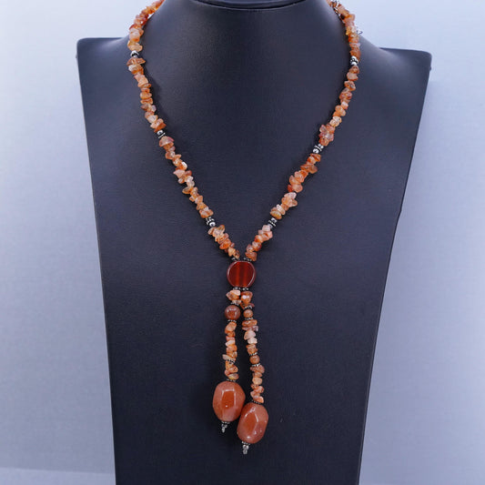16+4”, vintage Sterling 925 silver handmade necklace with carnelian beads