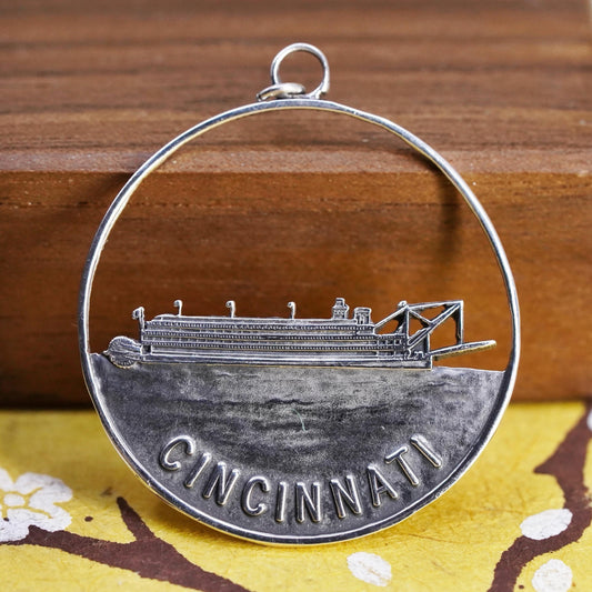 Sterling Silver Cincinnati Steamboat Souvenir Pendant, 925 Riverboat Charm