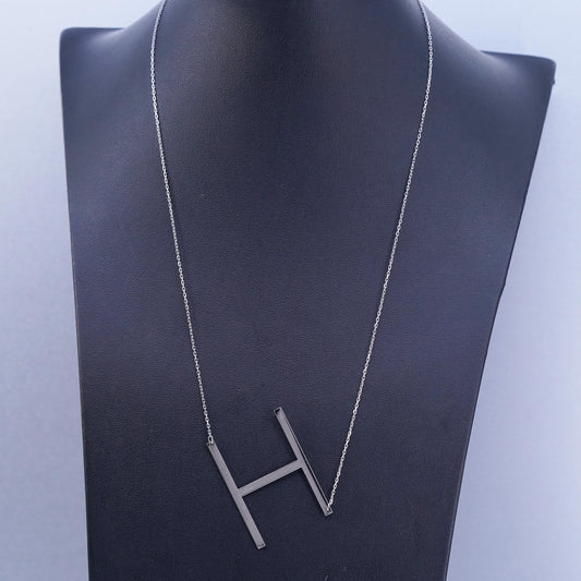17+1”, vintage Sterling silver necklace, 925 circle chain with letter H pendant