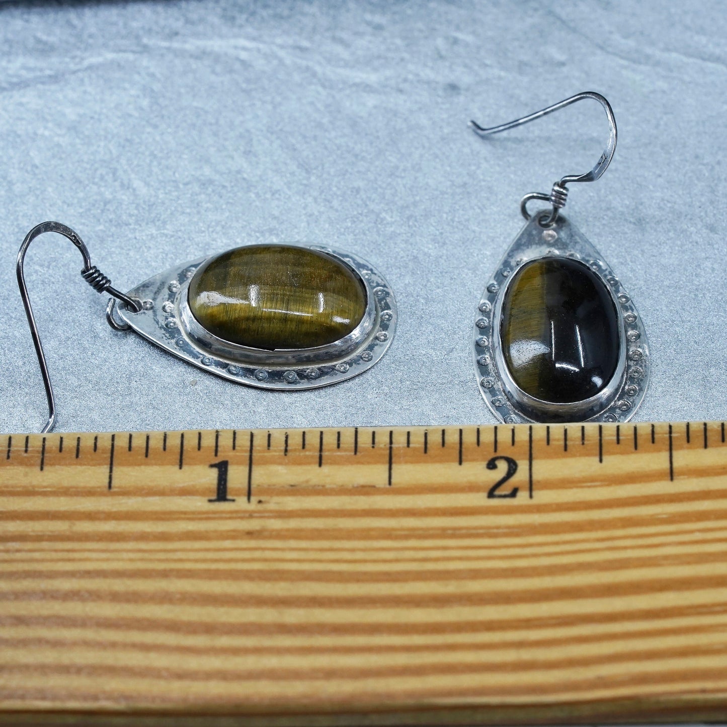 Vintage Sterling 925 silver handmade earrings with oval golden tiger eye