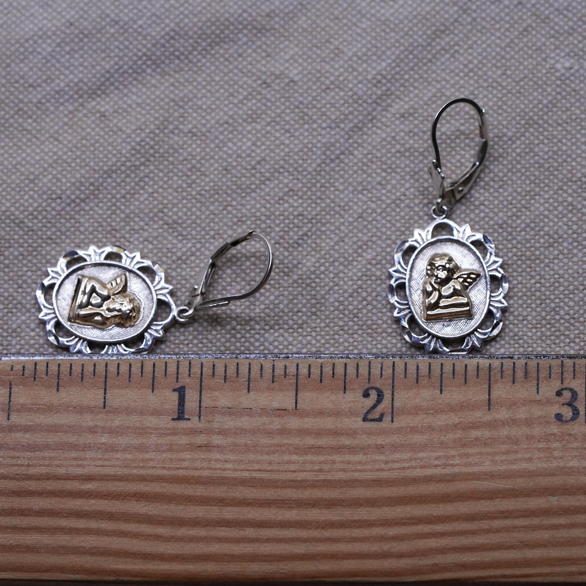 Michael Anthony Sterling 925 silver earrings w/ 14K yellow gold guardian angel