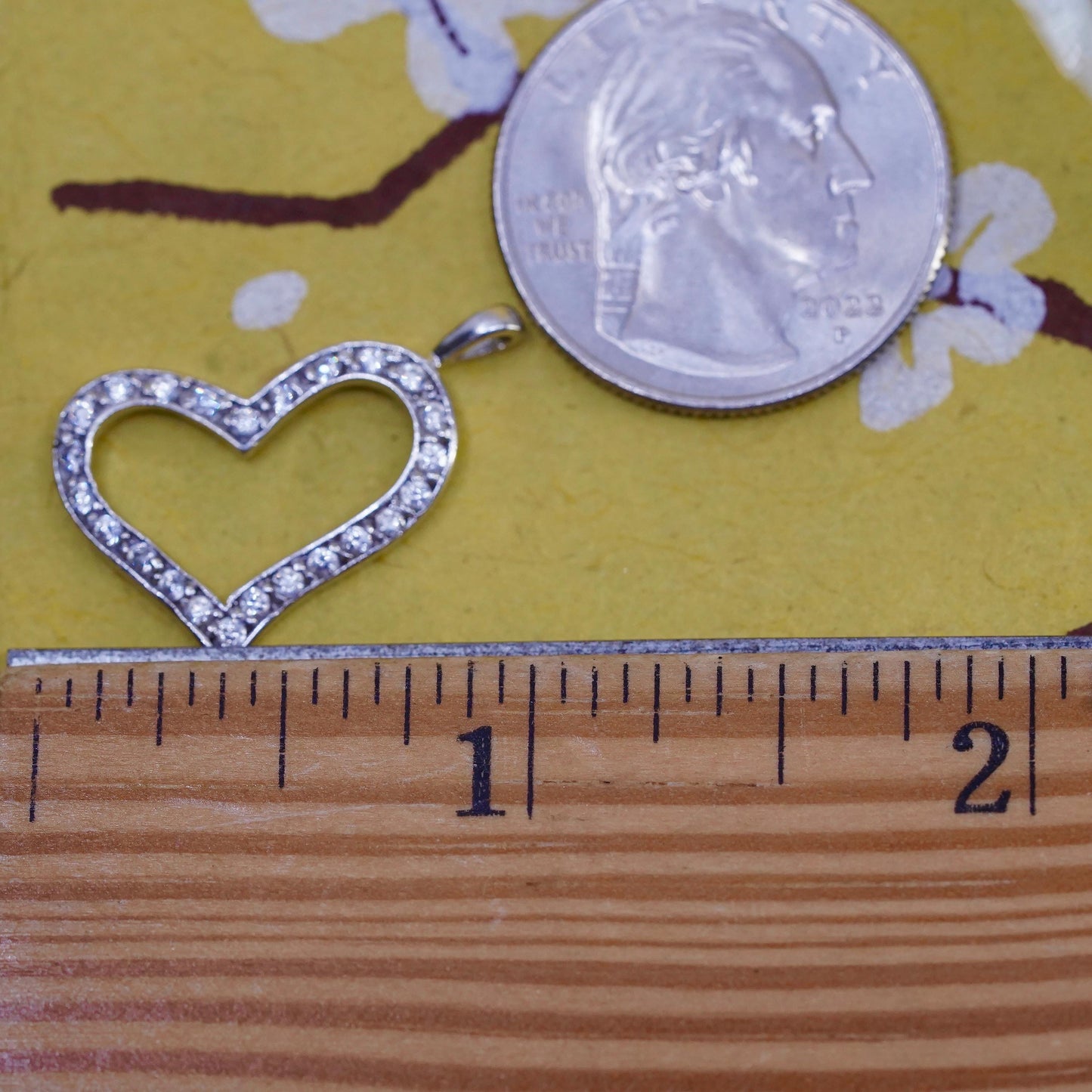 Vintage Sterling 925 silver handmade heart pendant with cz