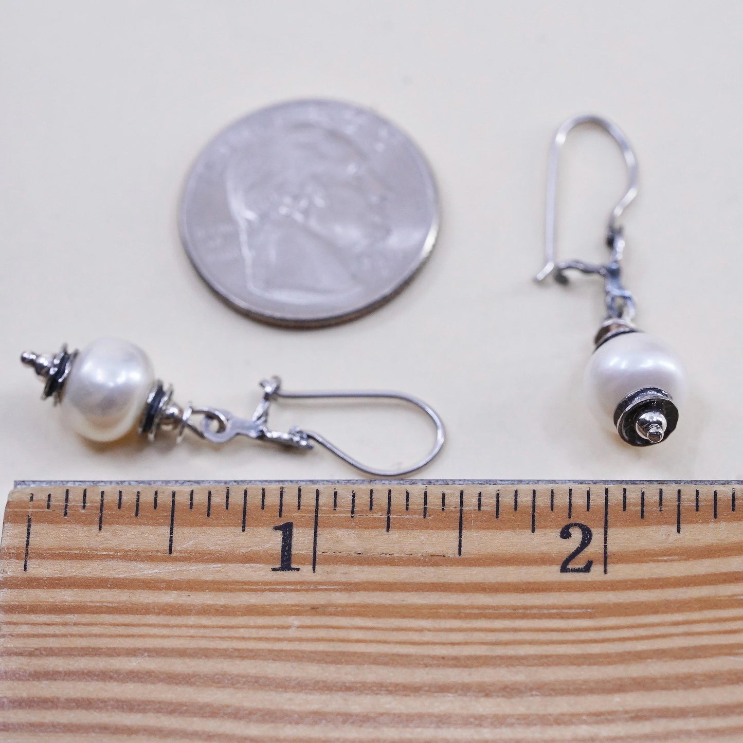 Vintage Sterling 925 Silver Handmade earrings with pearl beads