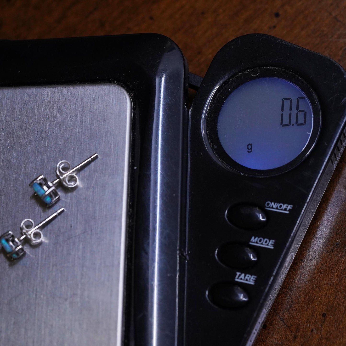 Vintage sterling silver handmade earrings, 925 round studs with opal