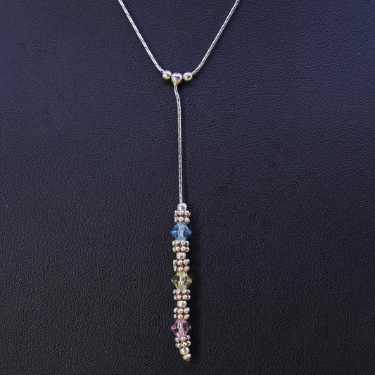 16” 1mm, vintage sterling 925 silver snake necklace with crystal pendant