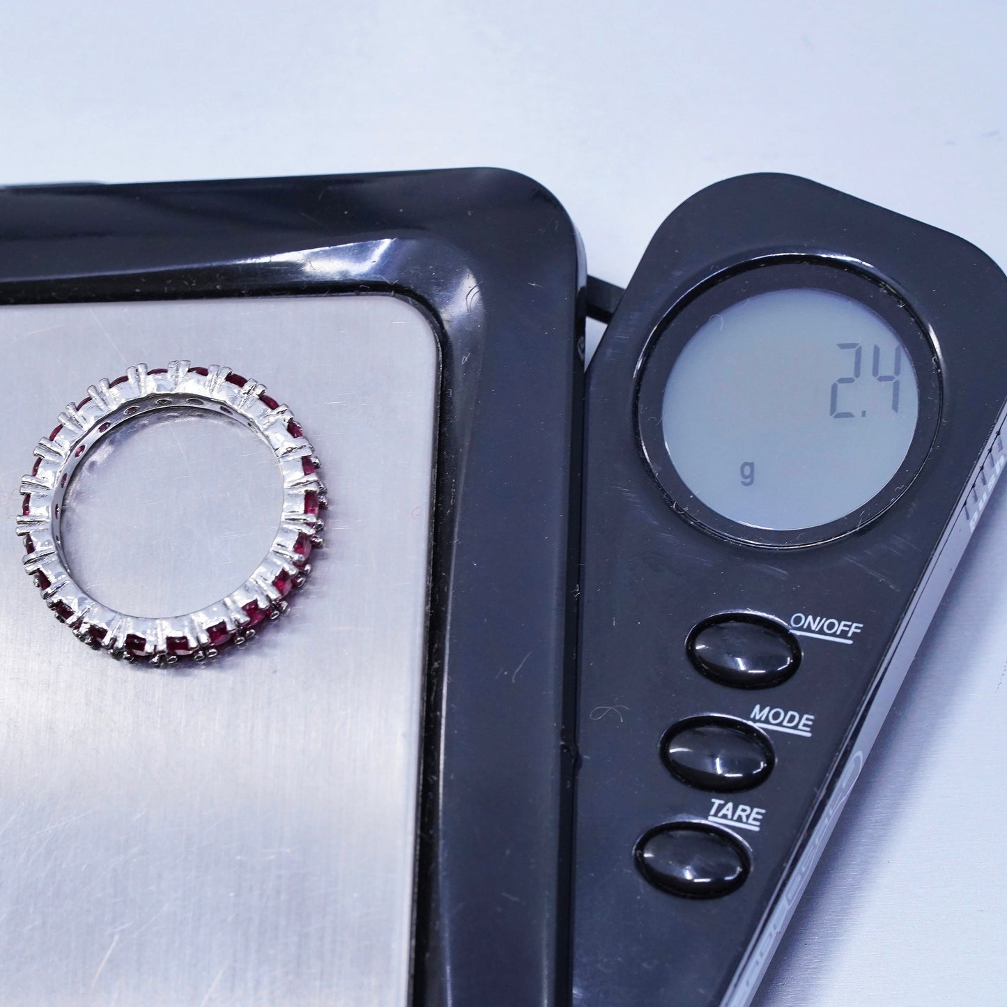 Size 7, vintage Sterling 925 silver handmade stackable band ring with ruby
