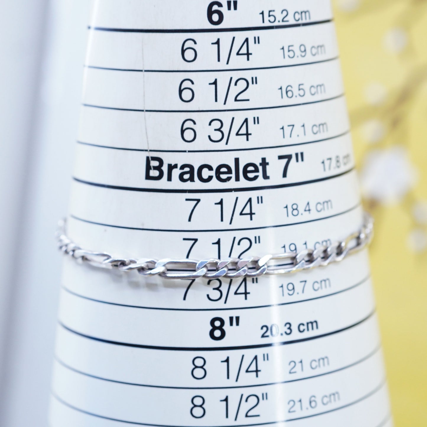 7.75” 4mm, vintage Sterling silver bracelet, 925 figaro link chain