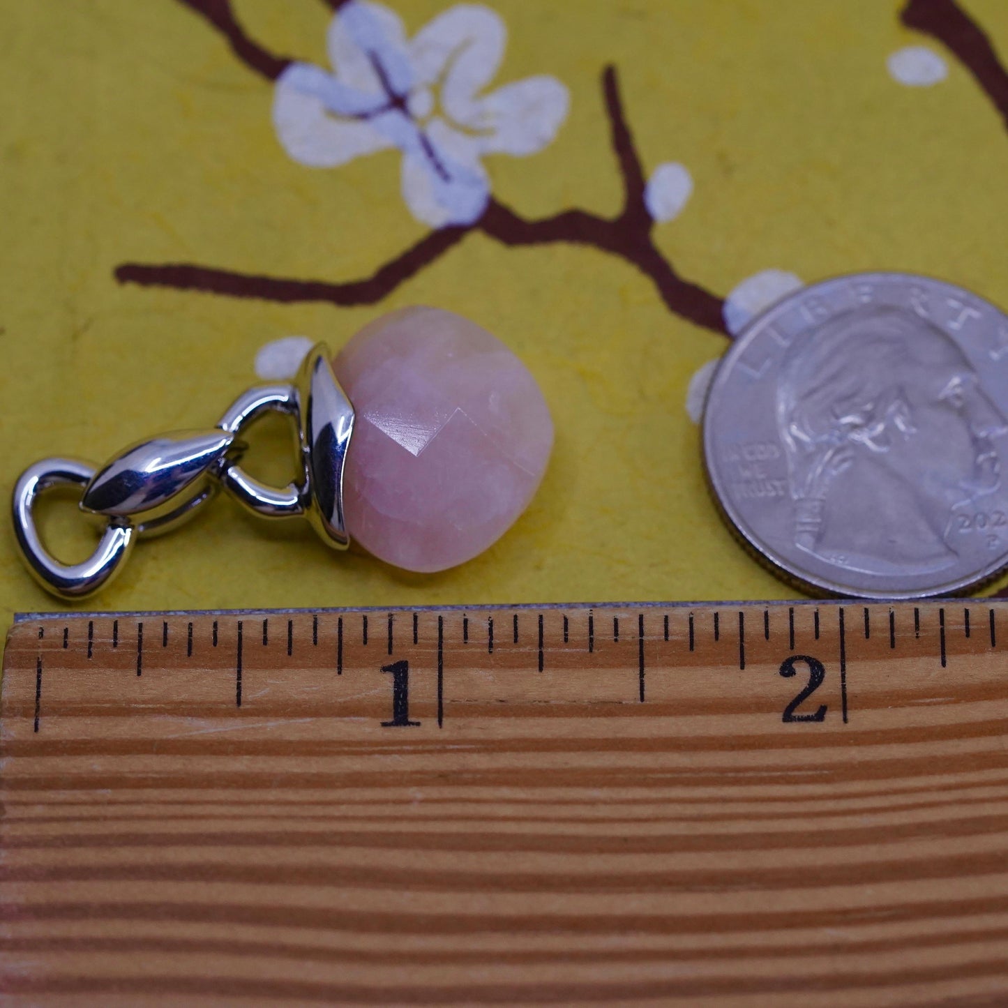 VTG Elle Sterling 925 silver handmade pendant w/ heart pink rose quartz ruby