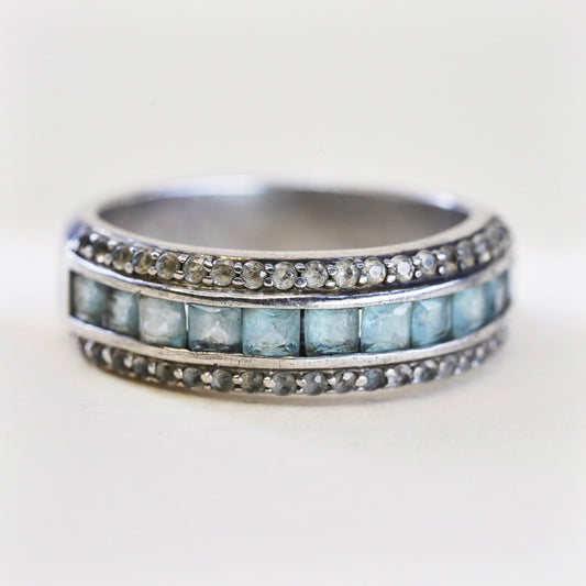 Size 7.25, VTG sterling 925 silver handmade stackable band ring square topaz