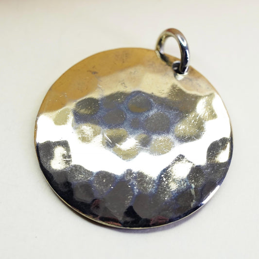 Vintage gold plated Sterling silver handmade pendant, 925 hammered tag charm