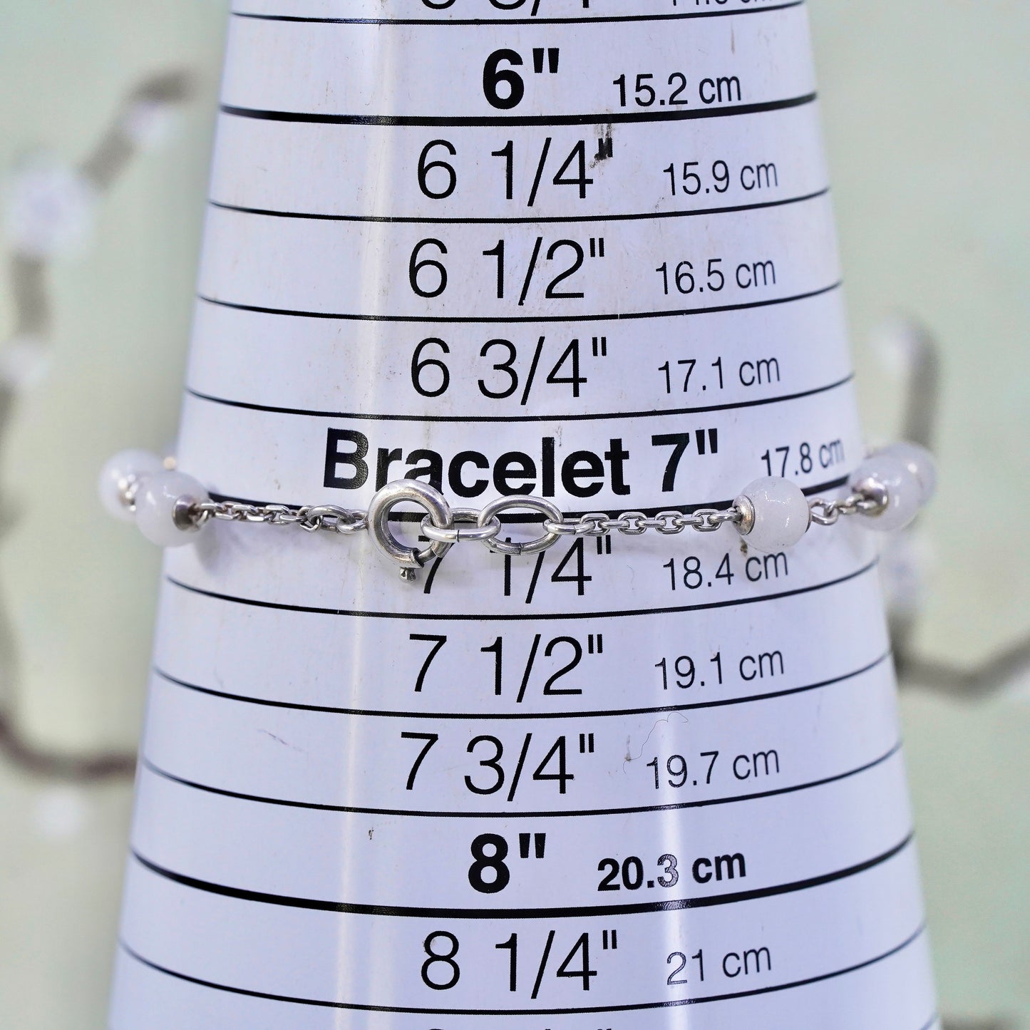7.25”, vintage sterling 925 silver handmade bracelet with crystal beads