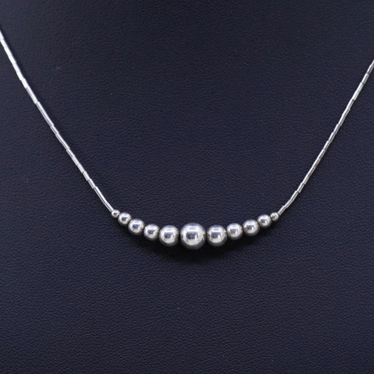 16", Vintage double strands sterling necklace, beads, Mexico 925 liquid silver