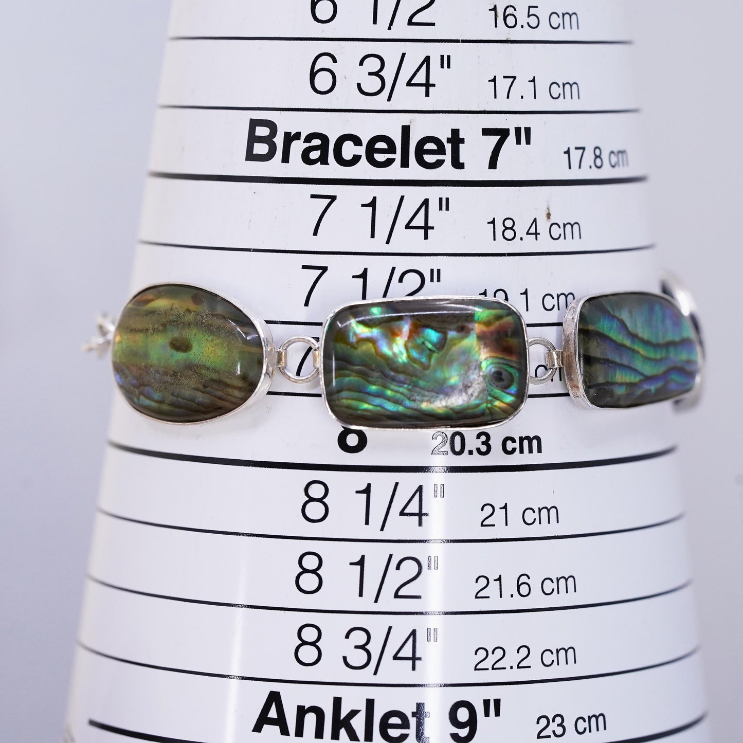 7.25+0.5”, VTG LUC sterling silver 925 handmade bracelet abalone toggle closure