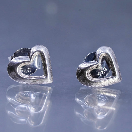 Vintage Sterling 925 silver handmade heart earrings, studs