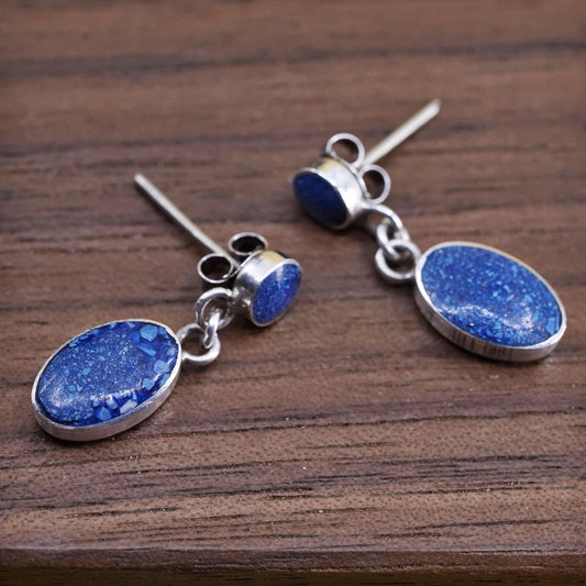 vintage Peruvian Sterling silver handmade earrings, 950 lapis lazuli dangles