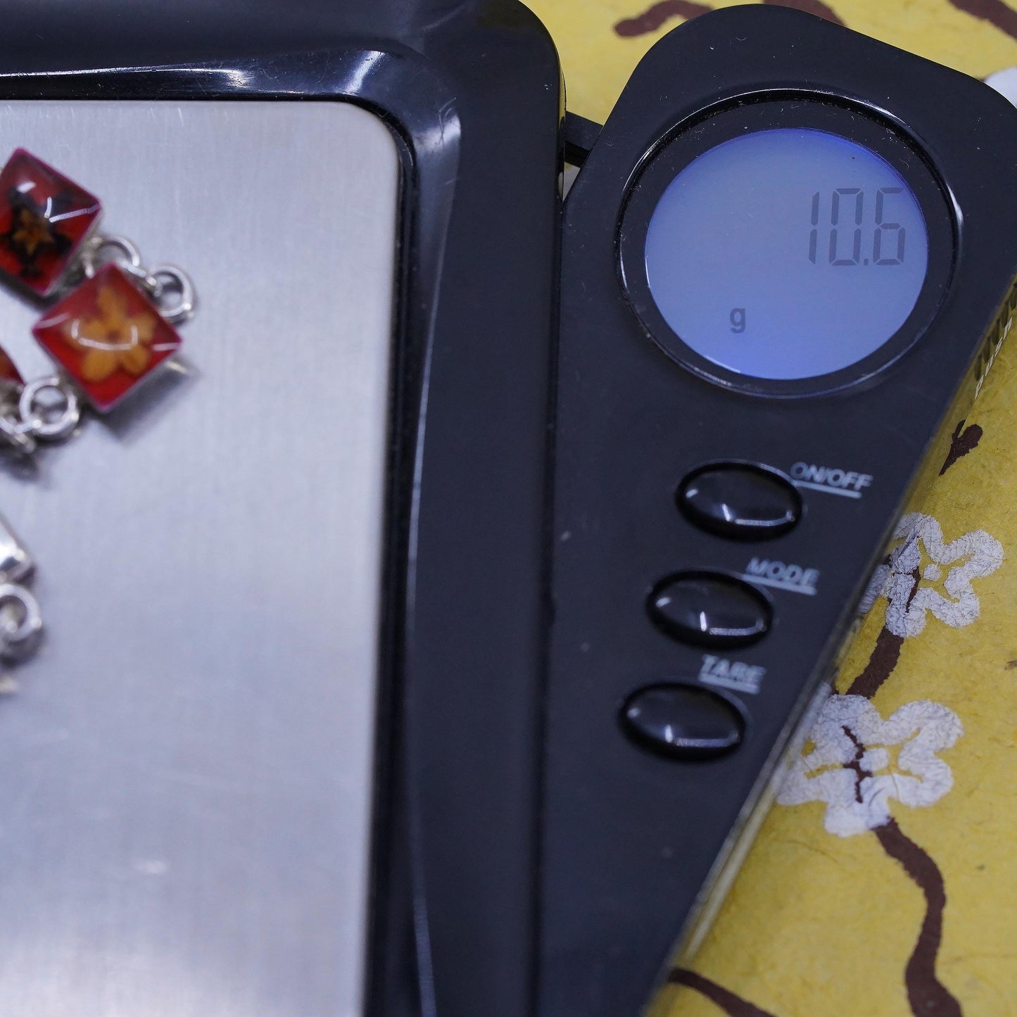 7.5", Sterling Silver Pressed Flower Bracelet, Botanical Resin Link chain, Red