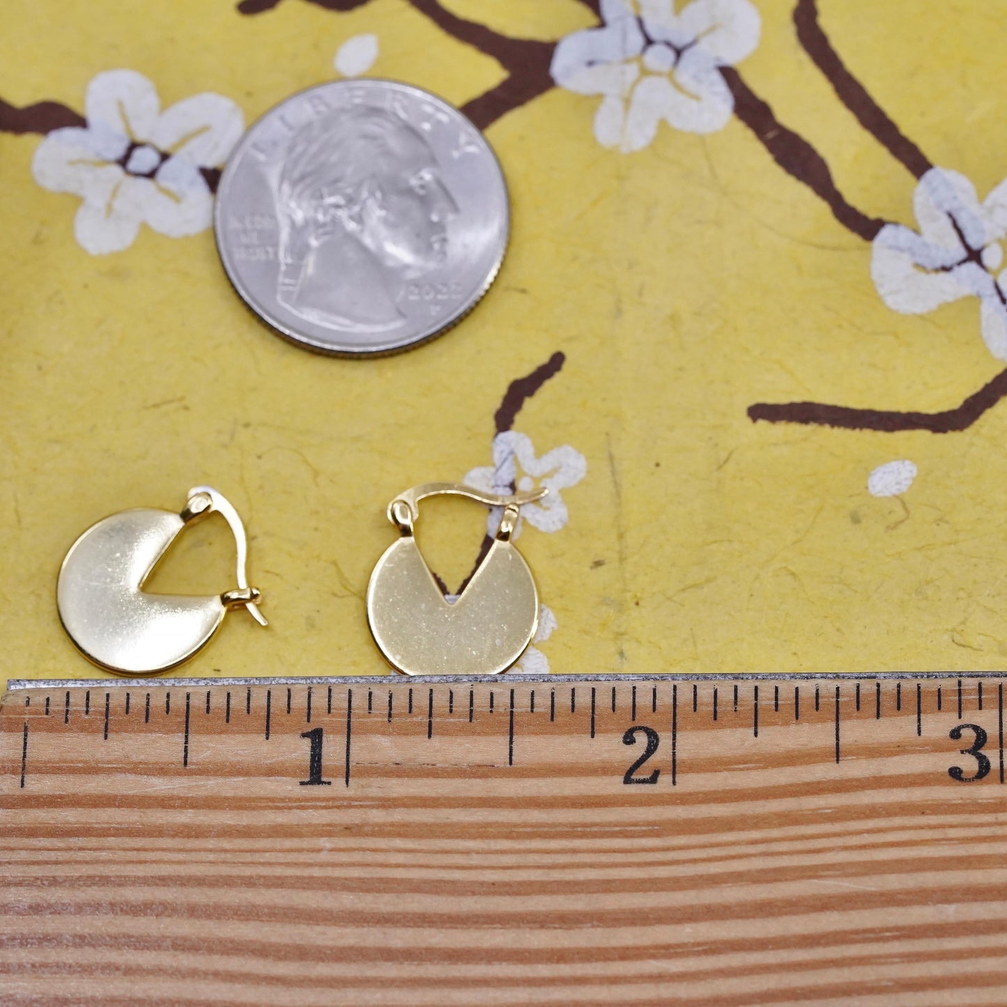0.5", Vintage vermeil gold plated Sterling silver earrings, 925 pac Man hoops