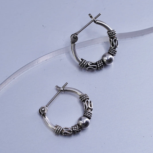 0.5”, vintage Sterling silver handmade earrings, 925 hoops bali beads