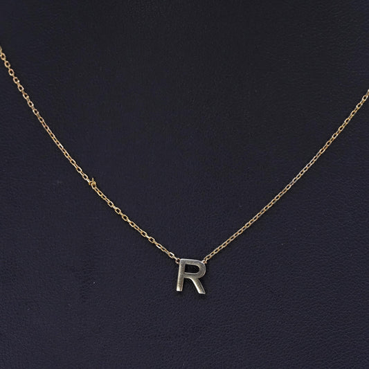 14”, gold plated Sterling silver necklace, 925 circle chain alphabet R pendant