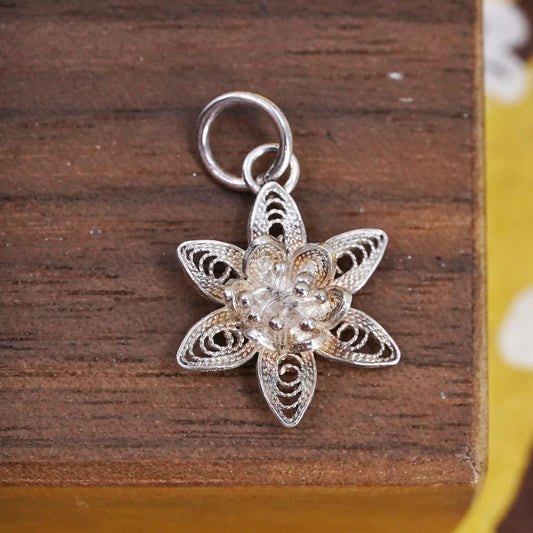 Vintage Sterling silver handmade pendant, 925 filigree flower