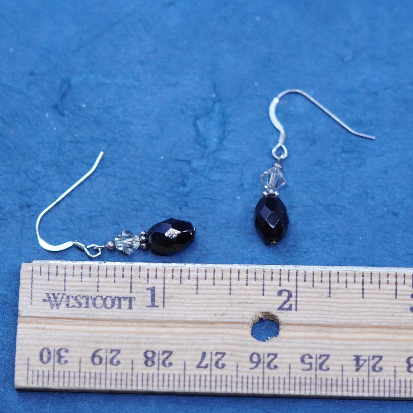 Vintage Sterling Silver 925 earrings with Black Onyx and crystal