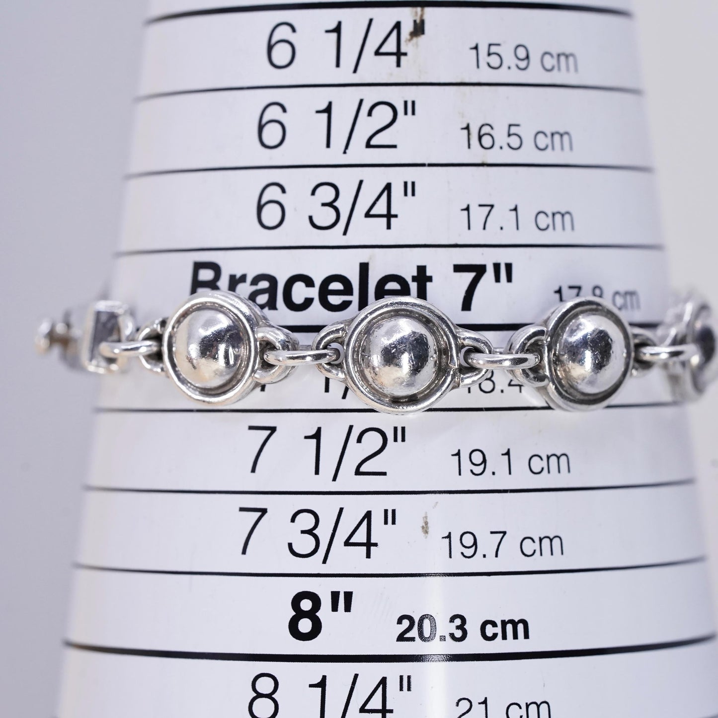7.25", southwestern Mexican sterling 925 silver handmade beaded chain bracelet