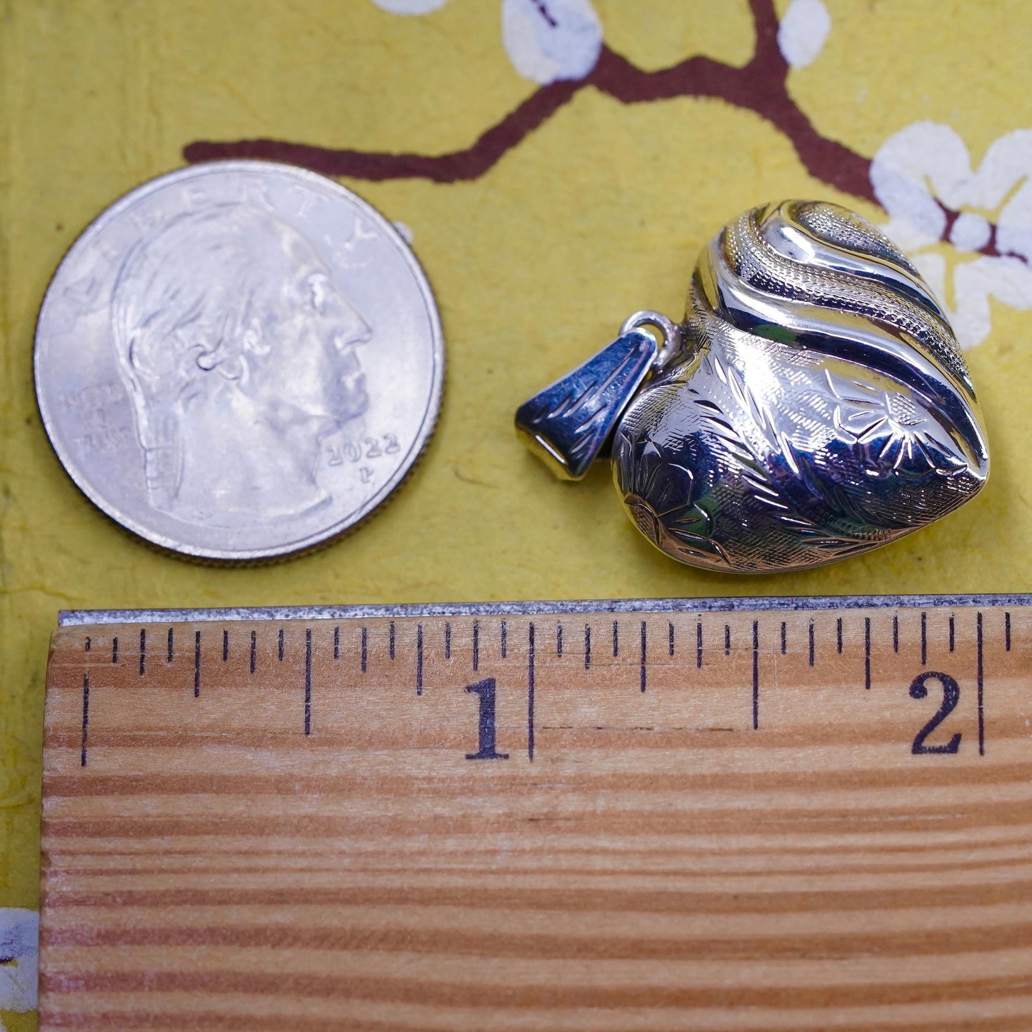 Vintage Sterling silver handmade pendant, puffy 925 textured heart