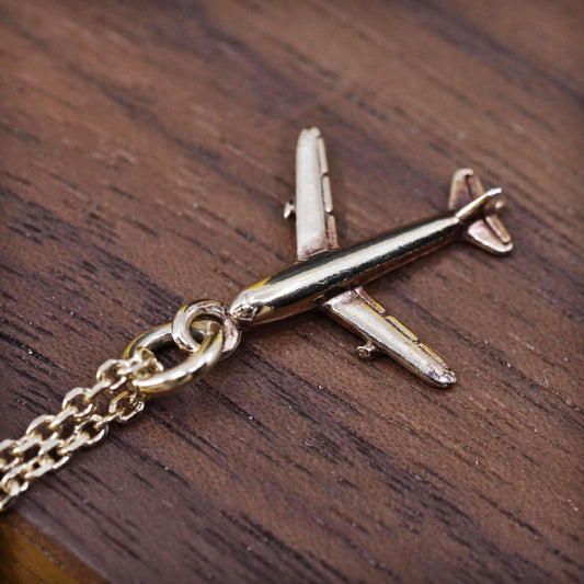 16+2”, Dyadema vermeil yellow gold Sterling silver necklace, 925 chain airplane