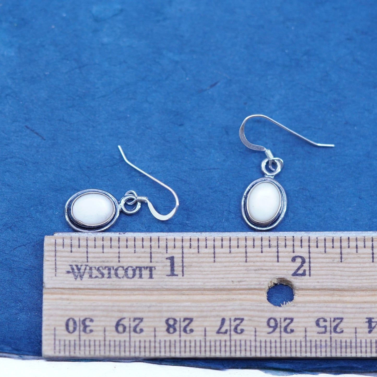 Vintage sterling silver handmade earrings, 925 oval with mother of pearl drops