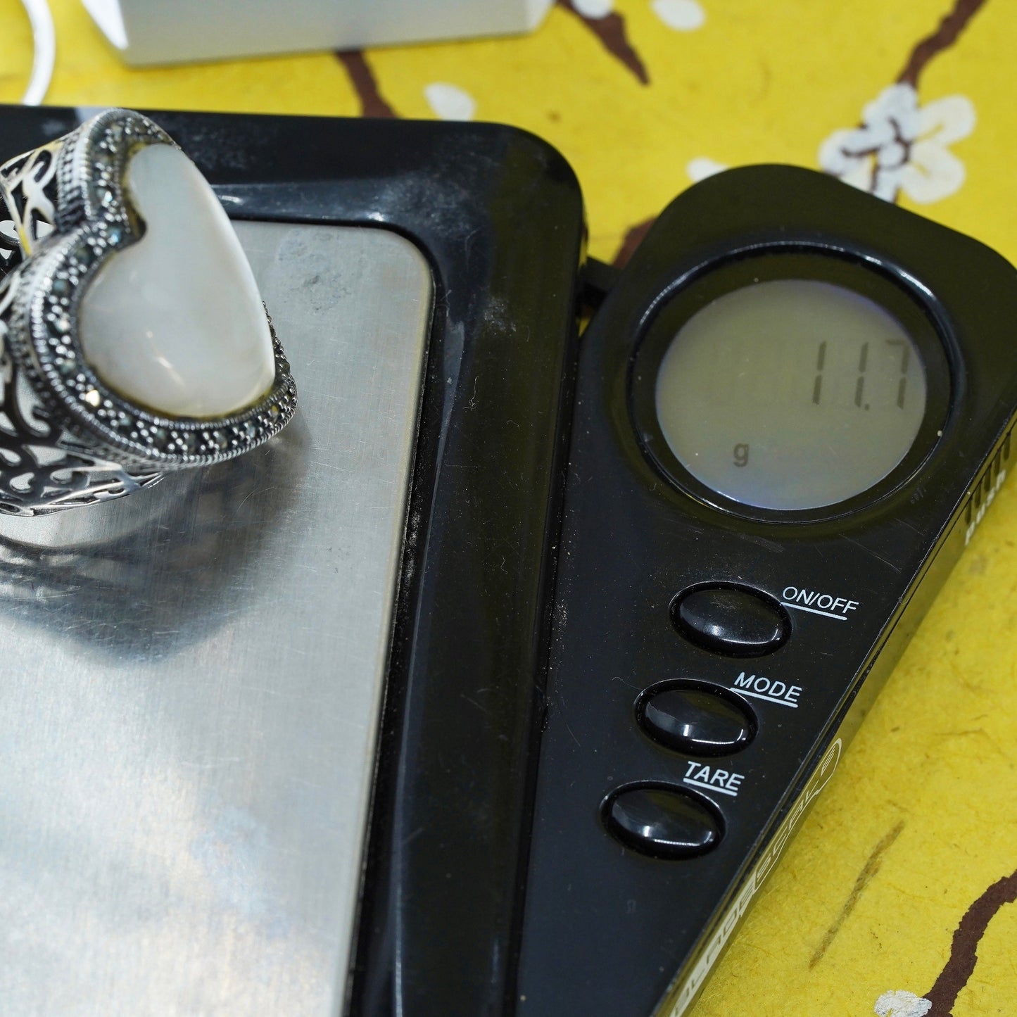 Size 6.5, Sterling 925 silver handmade ring with heart moonstone and marcasite