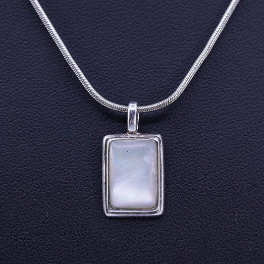 16”, Sterling 925 silver snake chain necklace with pink mother of pearl pendant