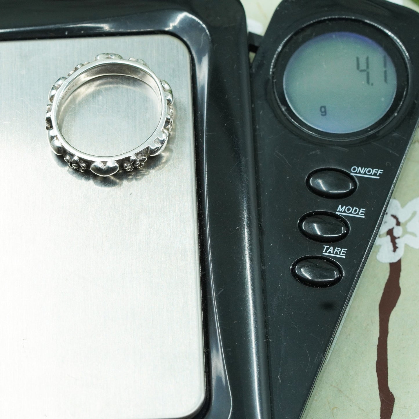 Size 6.25, vintage Sterling 925 silver handmade heart flower ring band