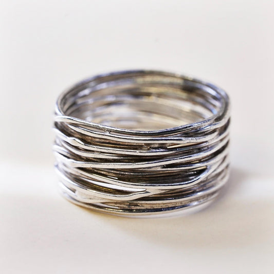 Size 10, vintage Sterling silver handmade ring, 925 wide band wired textured