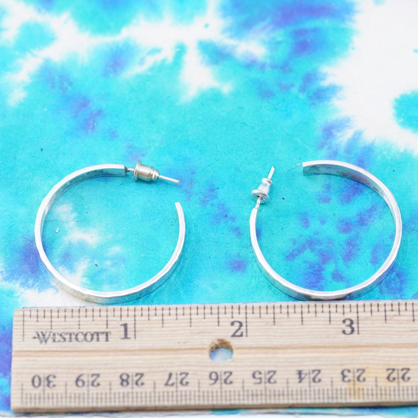 1.5”, vintage Mexico 925 sterling silver handmade earrings, hammered hoops