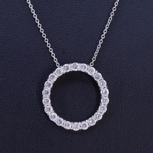 16+2”, Sterling 925 silver circle pendant necklace with circle pendant and Cz