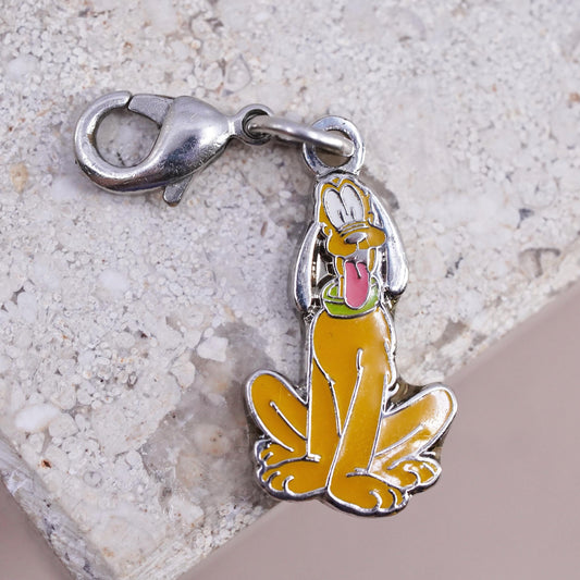 Disney Pluto Dog Charm Pendant, Enamel Cartoon Puppy Dangle, Silver Tone Charm