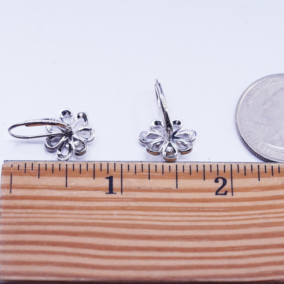 Vintage two tone Sterling 925 silver handmade flower earrings and lever back