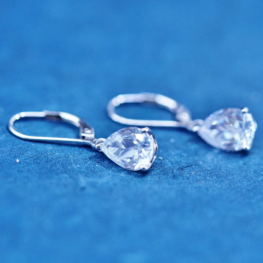 Vintage sterling silver earrings, solid 925 silver with teardrop cz dangles