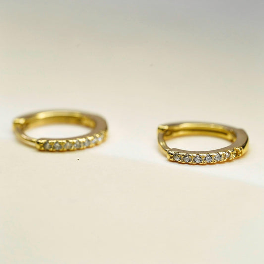 10mm, Yellow Gold Plated Sterling Silver loop earrings, 925 hoops cluster cz