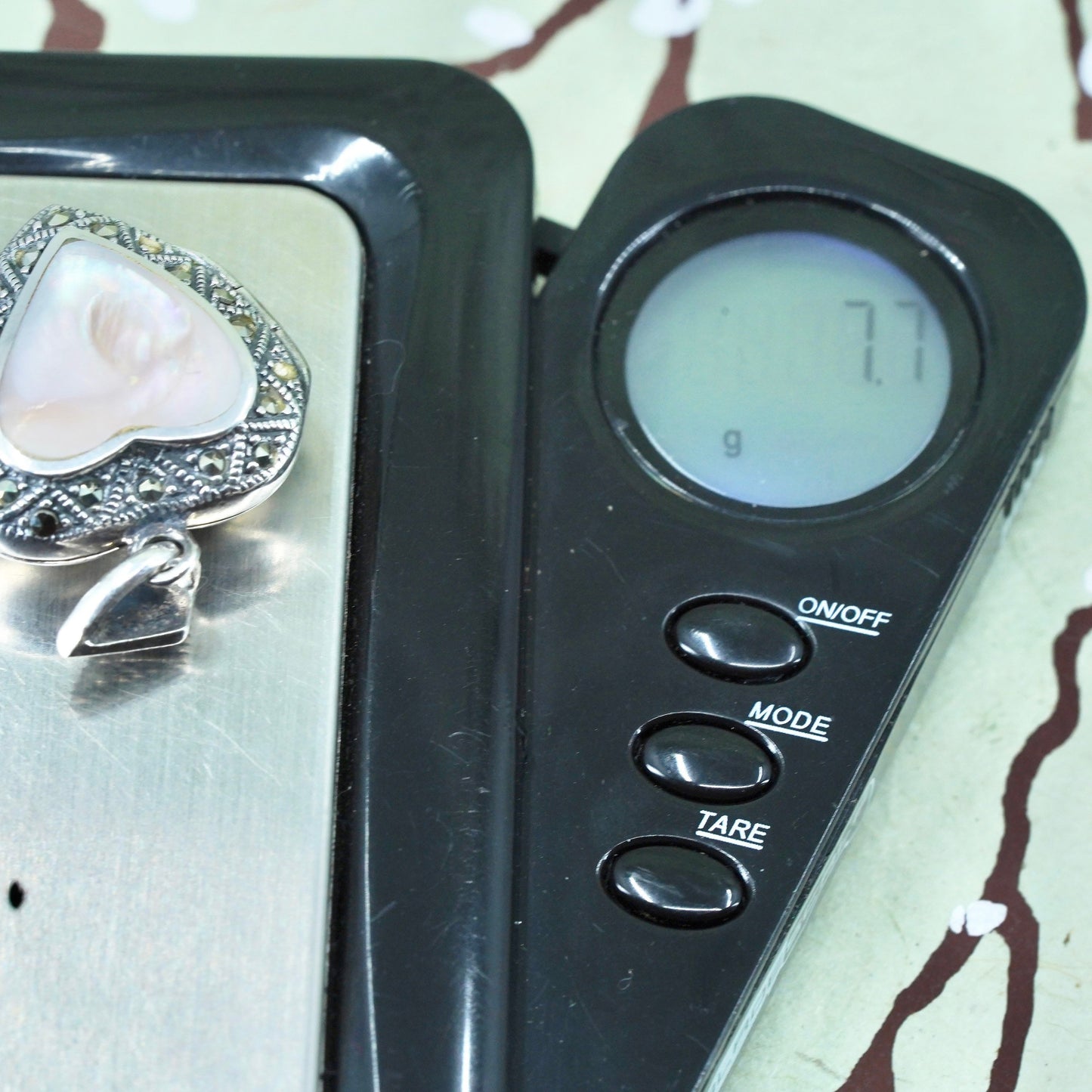 Sterling silver pendant, 925 heart locket charm pink mother of pearl Marcasite