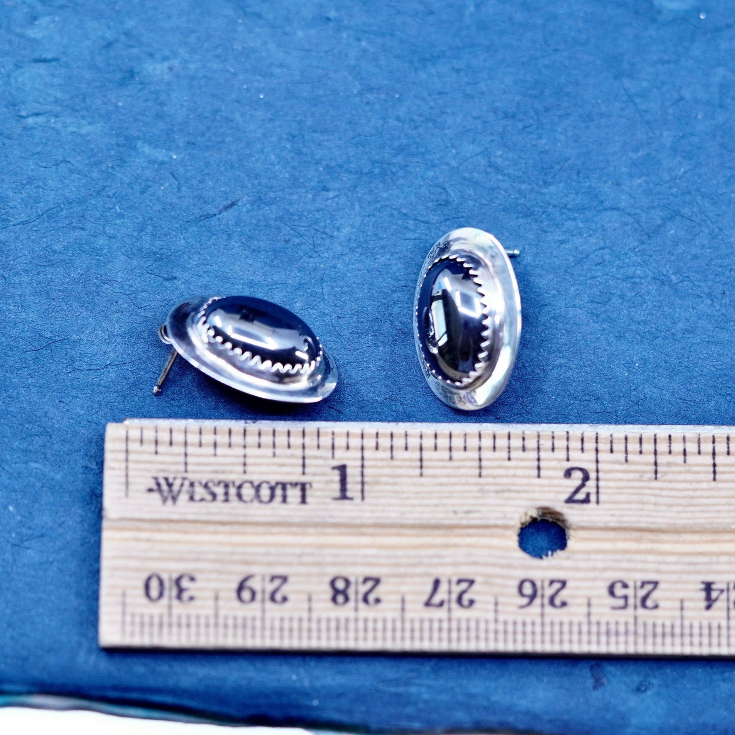 southwestern sterling 925 silver handmade studs earrings with oval hematite