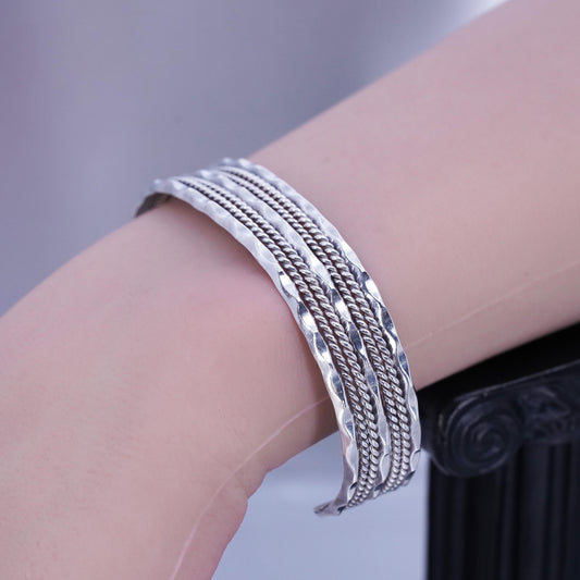 6.75”, Native American Sterling 925 silver bracelet, twisted braided cable cuff