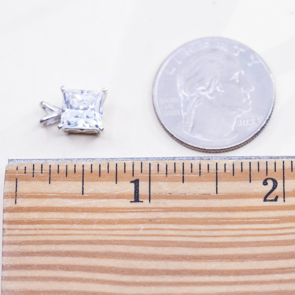 Vintage sterling silver square cz pendant, 925 charm