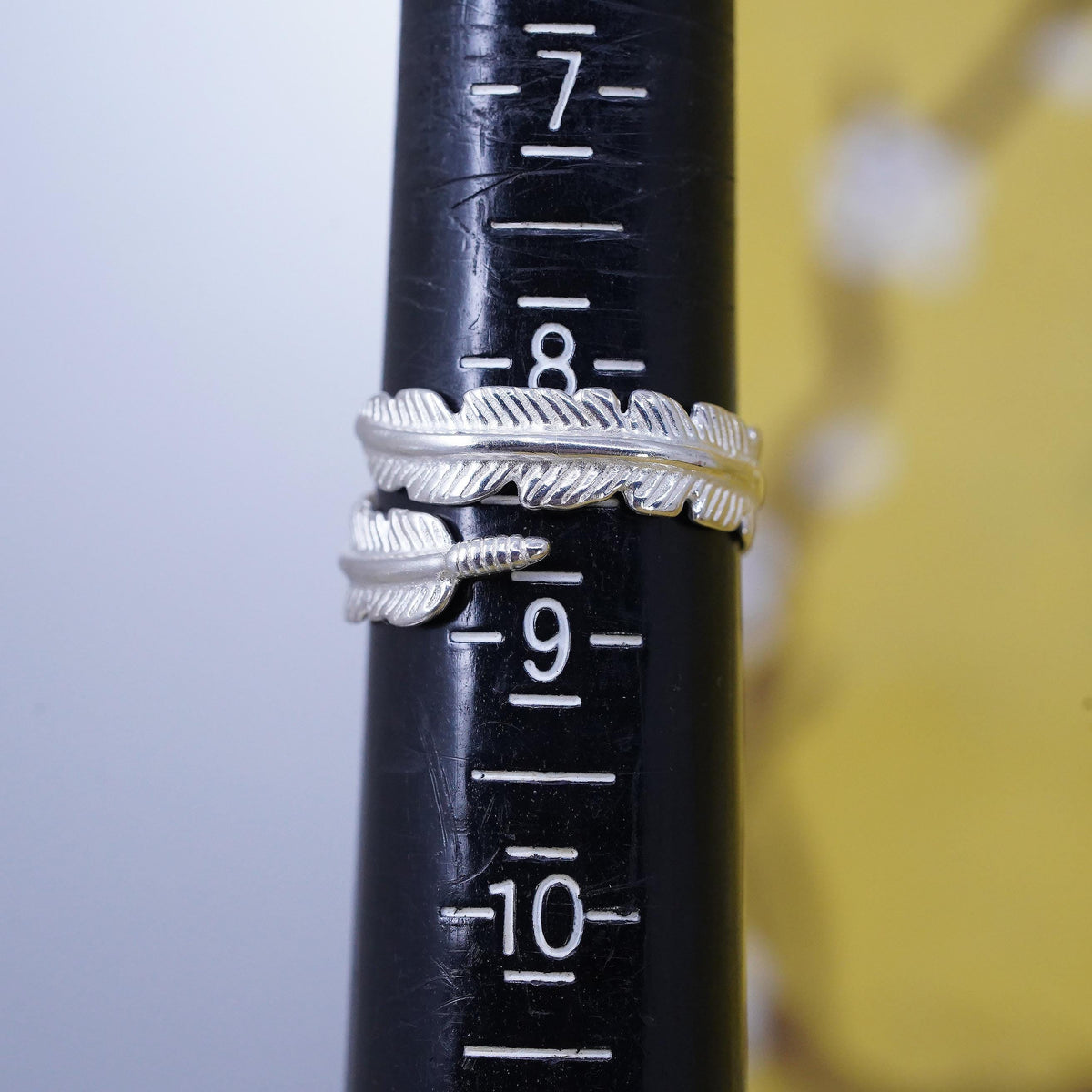 Size adjustable, vintage Sterling silver handmade ring, 925 feather wrap band