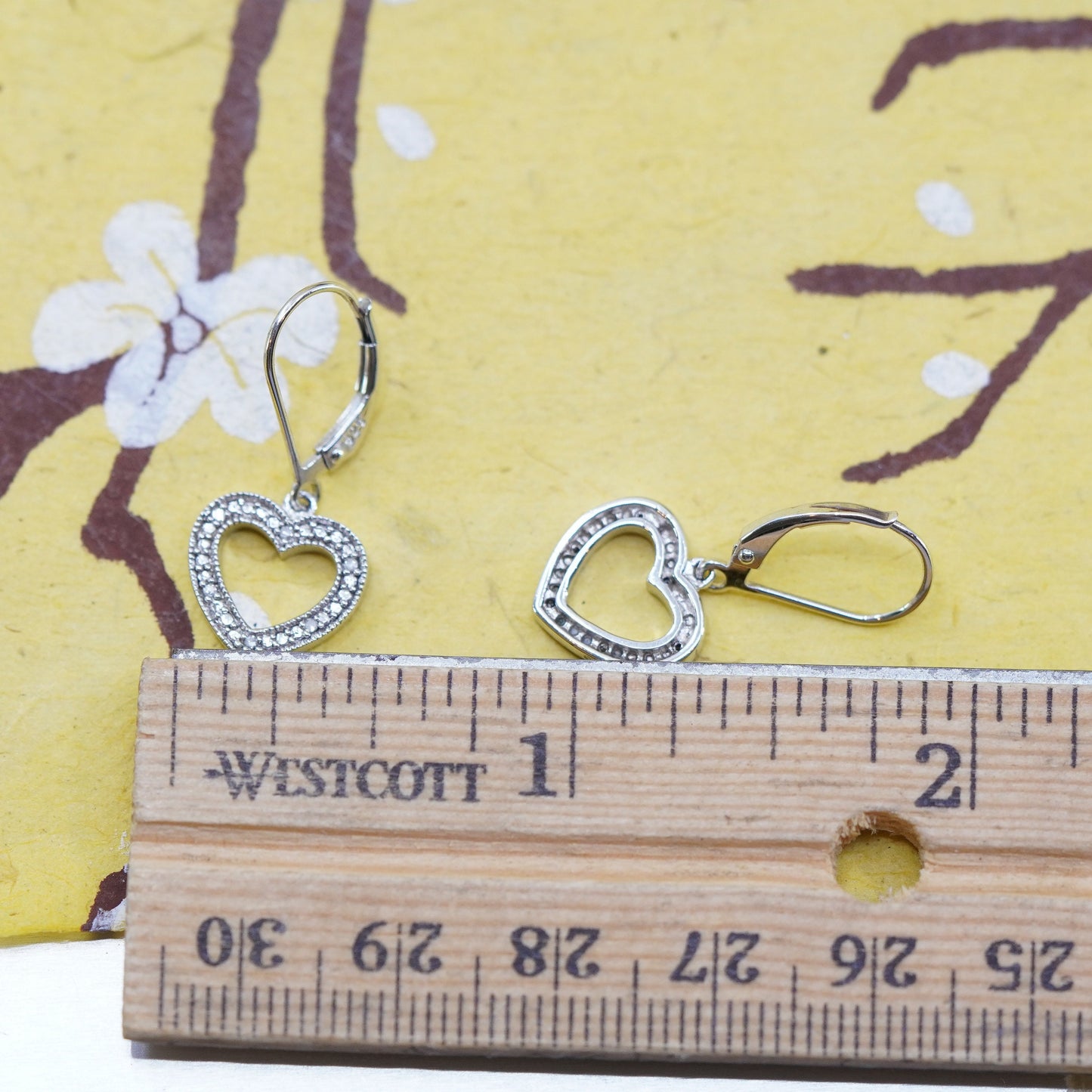 Vintage Sterling 925 silver handmade heart earrings with cluster diamond