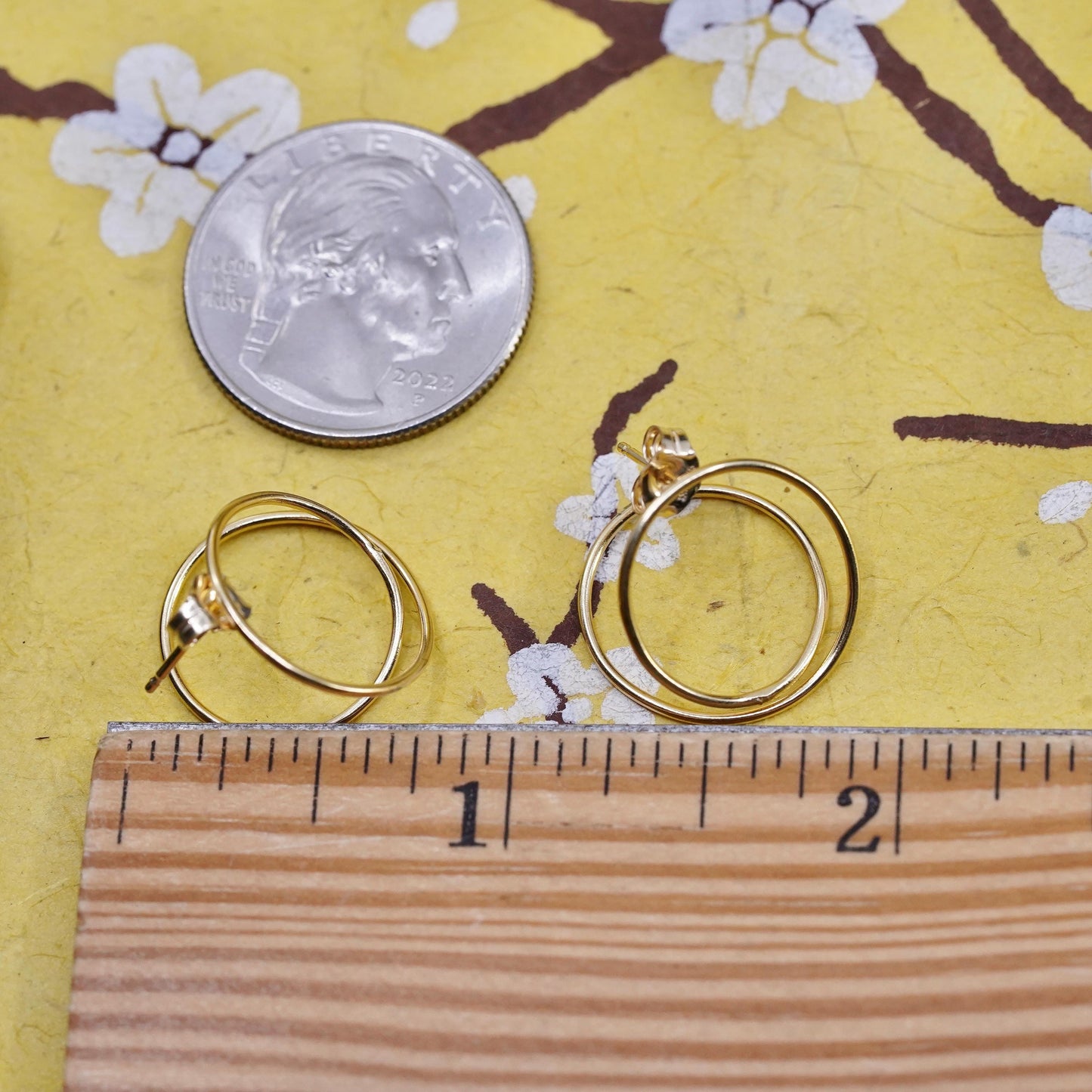 Vintage vermeil gold over Sterling silver entwined circle studs, 925 earrings